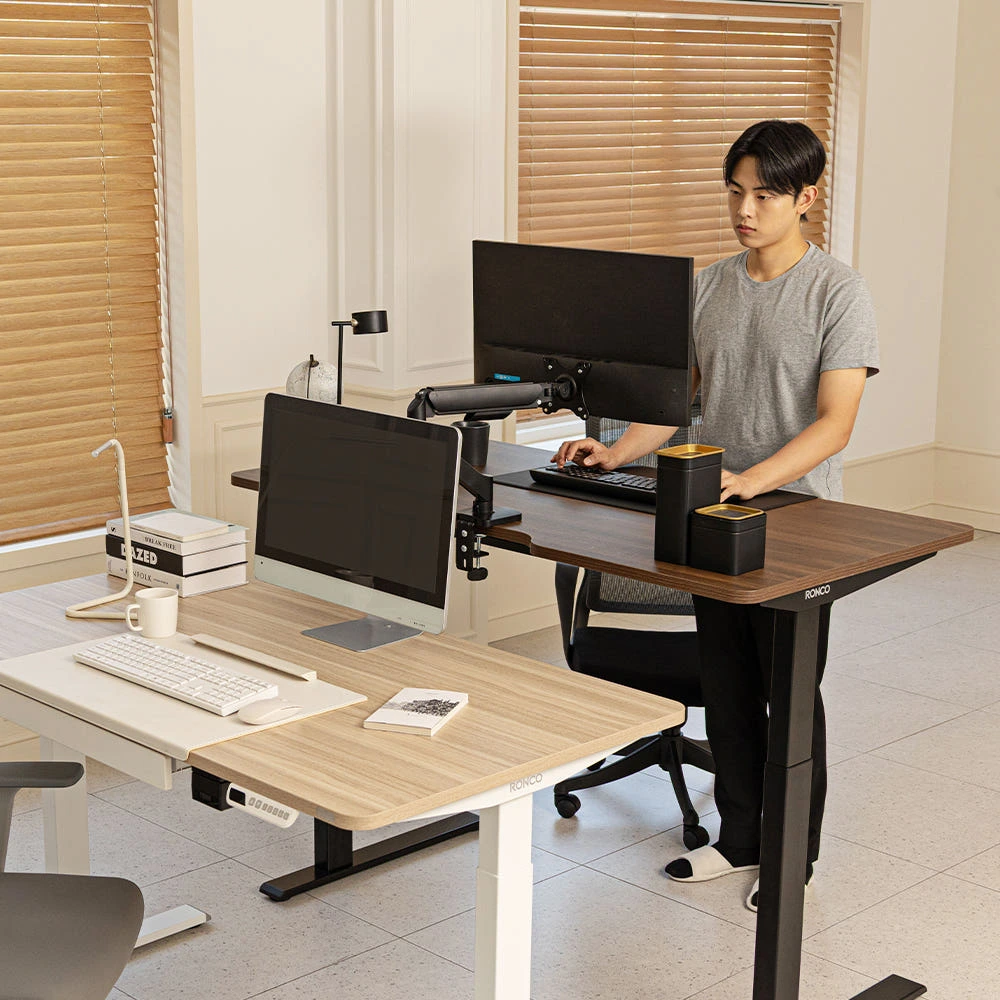 롱코 모션데스크 듀얼모터 높이조절 책상 스탠딩 전동책상 듀얼플러스 T형 2STEP 1200 실제 상품 이미지